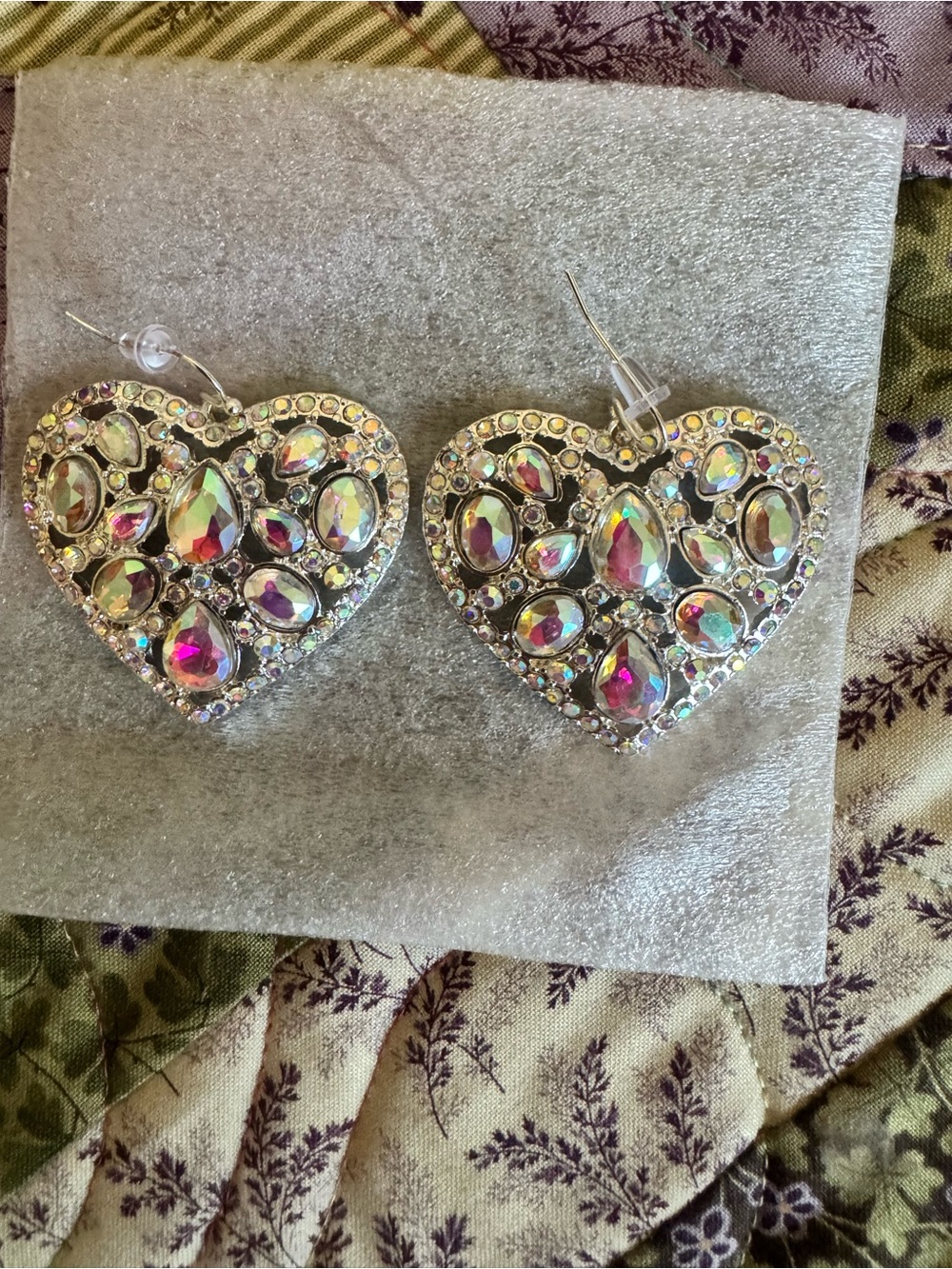 Aurora Heart Drop Earrings - Iridescent Crystal Heart Dangles
